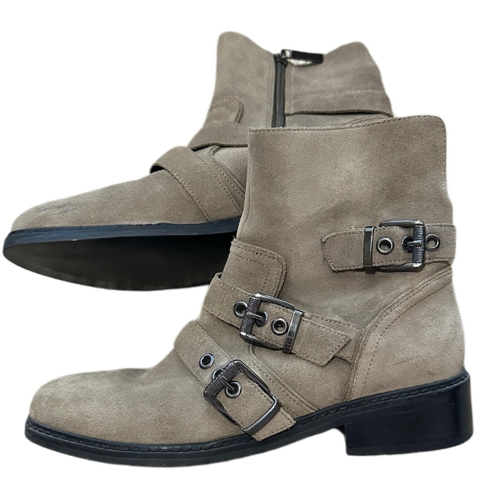 Kendall & Kylie Taupe Buckle Combat Suede Leather Boots